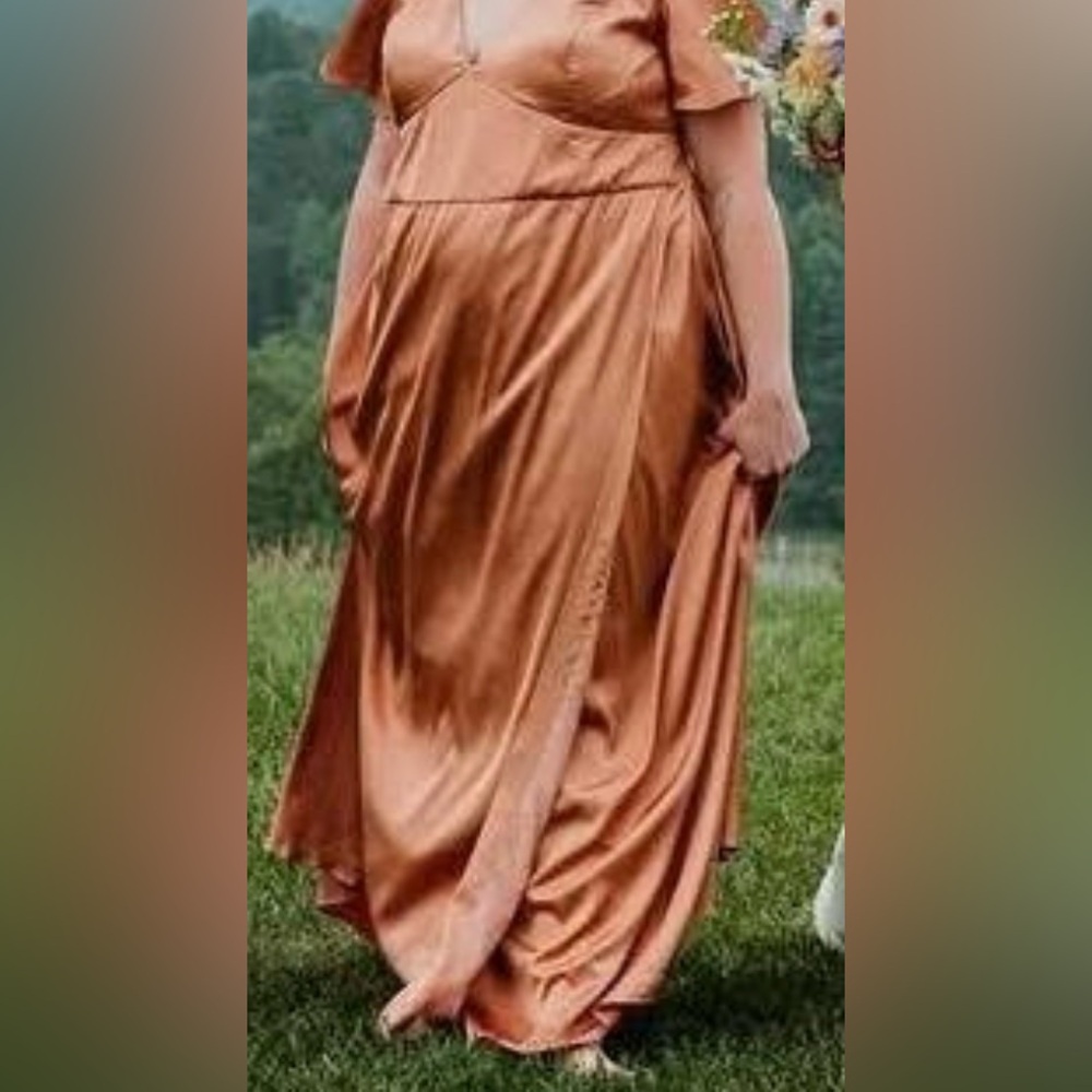 Elegant Satin orange rust zip back bridesmaid dress